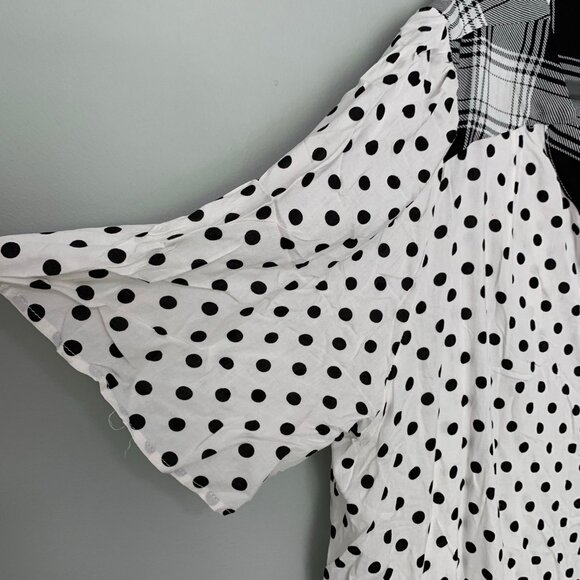 NEW Suzanne Betro retro black white mixed pring collared short sleeve blouse top - Picture 5 of 10